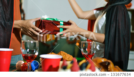 People having fun at Halloween party 131677634