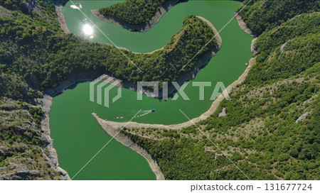 Curved meanders in canyon of Uvac river Serbia Curved meanders in canyon of Uvac river Serbia 131677724
