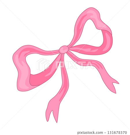 Cute hand drawn pink bow illustration. Delicate, feminine ribbon art for girl headdress, gifts, decoration, and celebration designs. Vector isolated clipart 131678370