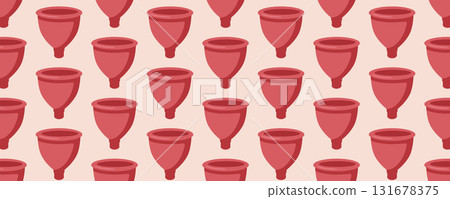 Women period seamless pattern with a menstrual cup illustration in a pink color palette. Women health, menstruation, and gynecology theme for marketing materials and posters 131678375