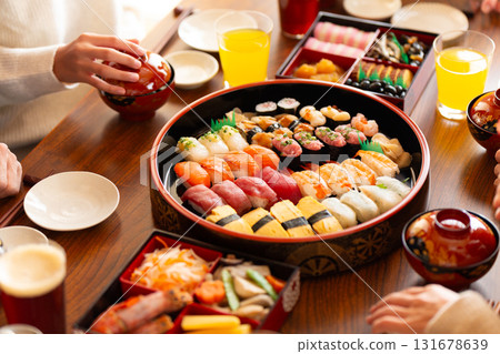 New Year's dinner with my family and grandma who returned home New Year's dinner with my family and grandma who returned home 131678639