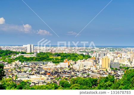 Kanazawa city center as seen from Utatsuyama Park 131678783