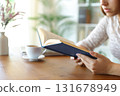 Woman hands holding book reading novel at home 131678949
