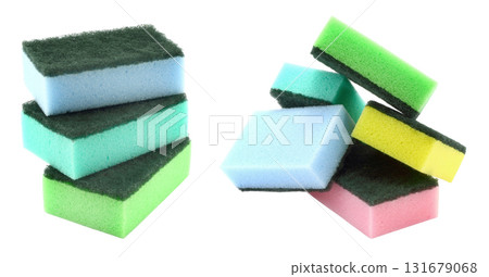 Set of kitchen scrubbers isolated on transparent background. Cleaning and household png collage for kitchen, hygiene, and home projects Set of kitchen scrubbers isolated on transparent background. Cleaning and household png collage for kitchen, hygiene, and home projects 131679068