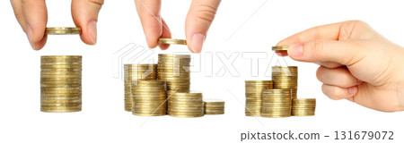 Set of human hands stacking coins isolated on transparent background. Set of human hands stacking coins isolated on transparent background. 131679072
