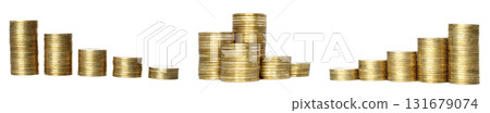 Set of coin stacks isolated on transparent background 131679074