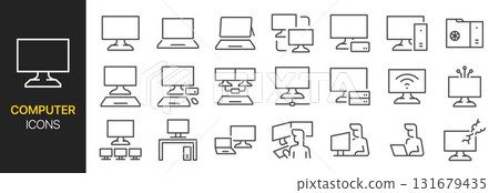 Computer icon set. It included laptop, notebook, IT, digital, desktop and more icons. Editable Vector Stroke. 131679435