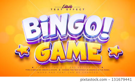 Bingo Game Editable Text Effect Design Vector Graphic Style with Shadow and 3D Scalable Typography Lettering on Yellow Background. Premium Luxury Gambling Illustration Template for Greeting Card Bingo Game Editable Text Effect Design Vector Graphic Style with Shadow and 3D Scalable Typography Lettering on Yellow Background. Premium Luxury Gambling Illustration Template for Greeting Card 131679441