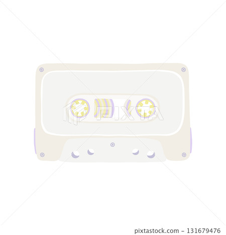 Cassette tape white beige color palette and cartoon cute flat design 131679476