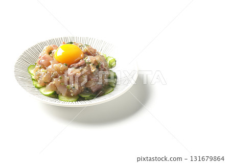 Spanish mackerel tartare photographed on a white background Spanish mackerel tartare photographed on a white background 131679864