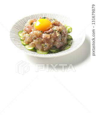 Spanish mackerel tartare photographed on a white background Spanish mackerel tartare photographed on a white background 131679879