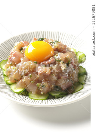 Spanish mackerel tartare photographed on a white background 131679881