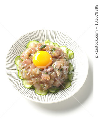 Spanish mackerel tartare photographed on a white background Spanish mackerel tartare photographed on a white background 131679898