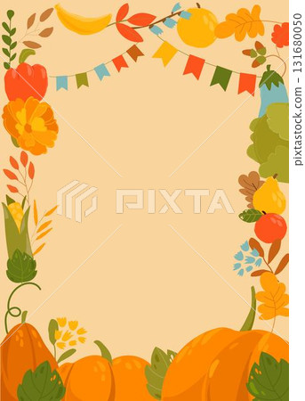 Autumn Leaves and Pumpkins Border Frame With Space Text. Seasonal Flower, Maple Oak Tree Orange Leaves With Gourds for Thanksgiving Holiday, Harvest Decoration Vector Design 131680050
