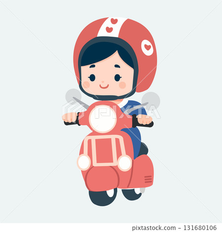 Illustration of a Woman Riding a Scooter 131680106