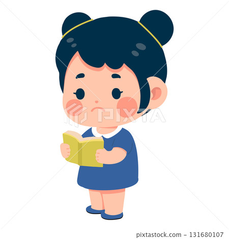 Kid Girl Reading a Book cartoon 131680107