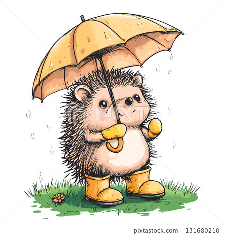cute hedgehog with umbrella childish vector illustration 131680210