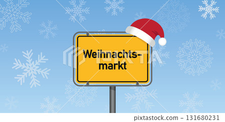 place sign with german word christmas market in snowy winter landscape vector illustration place sign with german word christmas market in snowy winter landscape vector illustration 131680231