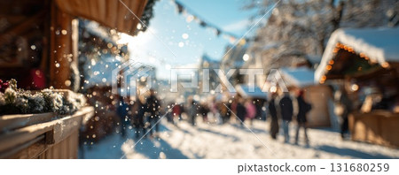 blurred background christmas market on sunny winter day blurred background christmas market on sunny winter day 131680259