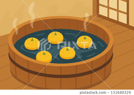 冬至柚子浴漂浮在木桶裡 131680329