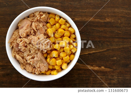 Tuna cone on a table background viewed from directly above Tuna cone on a table background viewed from directly above 131680673