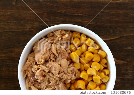 Tuna cone on a table background viewed from directly above 131680676