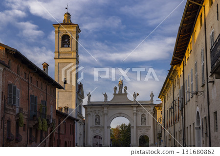 Bell tower and Arch of Cherasco, Piedmont, Italy Bell tower and Arch of Cherasco, Piedmont, Italy 131680862