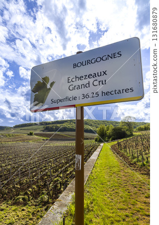 Echezeaux Grand Cru vineyard sign in Vougeot, Bourgogne, France Echezeaux Grand Cru vineyard sign in Vougeot, Bourgogne, France 131680879