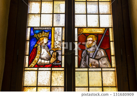Stained glass windows depicting Emperor Maximilian I and Charles V 131680909
