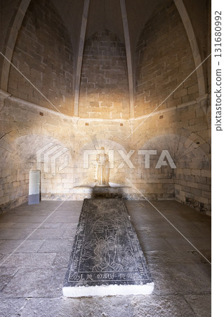 Ancient chapel in Beja, Portugal, with stone monument and crypt 131680992