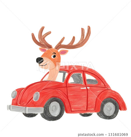 Illustration of a reindeer driving a car 131681069
