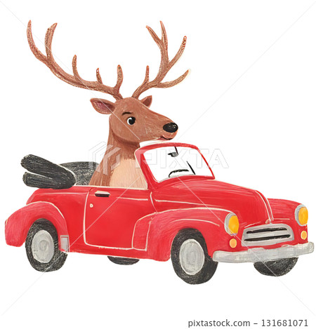 馴鹿駕駛汽車的插圖 131681071