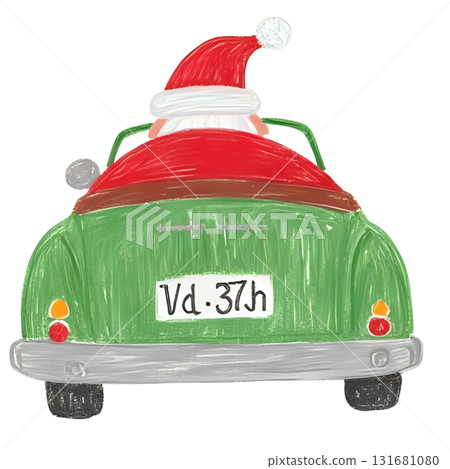 聖誕老人駕駛汽車的後視圖 聖誕老人駕駛汽車的後視圖 131681080