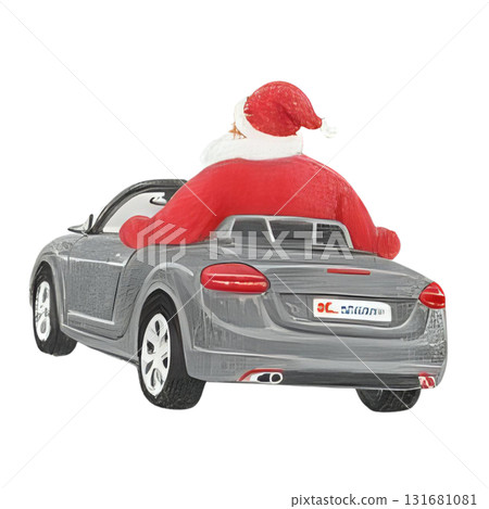 聖誕老人駕駛汽車的後視圖 聖誕老人駕駛汽車的後視圖 131681081