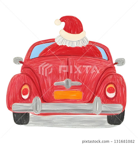 聖誕老人駕駛汽車的後視圖 聖誕老人駕駛汽車的後視圖 131681082