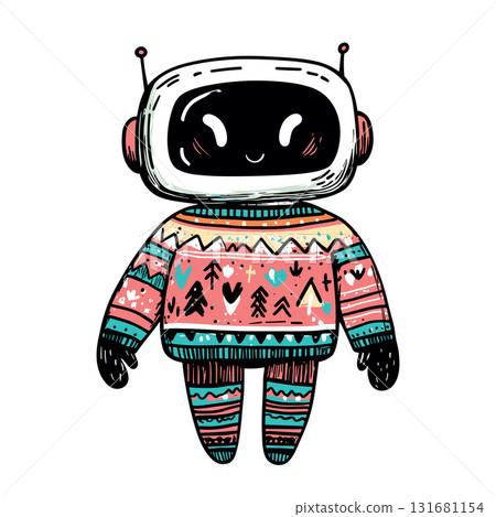 cute little robot in cozy winter sweater isolated vector illustration cute little robot in cozy winter sweater isolated vector illustration 131681154