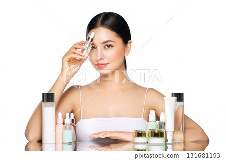 A young woman among the beauty products A young woman among the beauty products 131681193