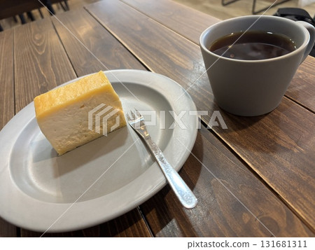 Delicious pancakes and coffee on the terrace of a cafe 131681311