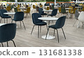 Empty cafeteria with modern furniture and colorful chairs in a spacious setting during daytime 131681338