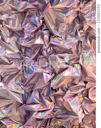 Holographic crumpled foil texture with iridescent reflections, suitable for abstract background Holographic crumpled foil texture with iridescent reflections, suitable for abstract background 131681352
