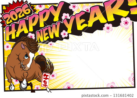 2026 Photo Frame New Year's Card "American Comic Style Design" Happy New Year Pattern with Space for Handwriting 131681402