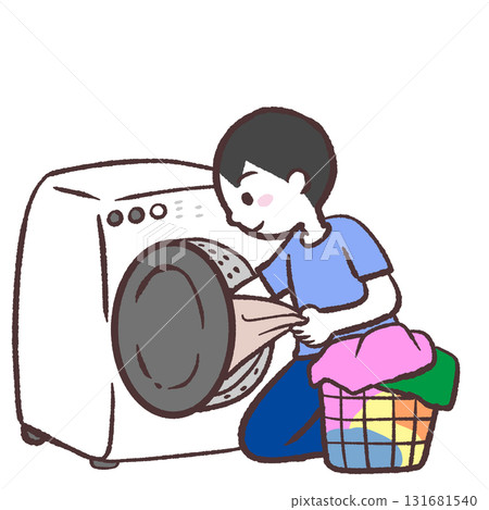 Illustration of a man doing laundry in a drum-type washing machine Illustration of a man doing laundry in a drum-type washing machine 131681540