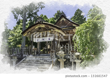 Watercolor painting of Ube Shrine, worship hall, Tottori City, Tottori Prefecture Watercolor painting of Ube Shrine, worship hall, Tottori City, Tottori Prefecture 131681547