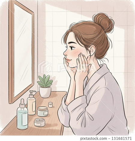 Morning skin care, women's preparation scene 131681571