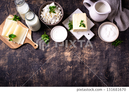Dairy products. Milk, cottage cheese, cream, butter and yogurt Dairy products. Milk, cottage cheese, cream, butter and yogurt 131681670