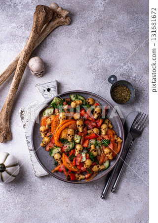 Halloween salad with cheese in shape of skull Halloween salad with cheese in shape of skull 131681672