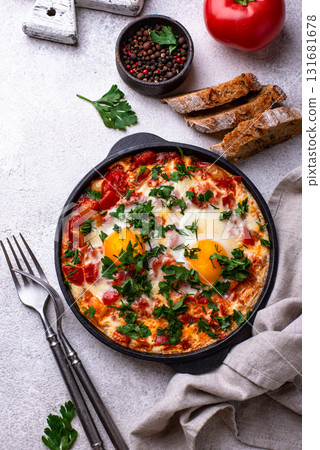 Shakshuka, traditional Jewish breakfast dish 131681678