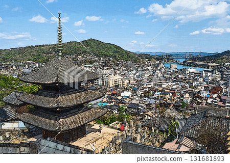 尾道市街景和天寧寺三重塔的插圖 尾道市街景和天寧寺三重塔的插圖 131681893