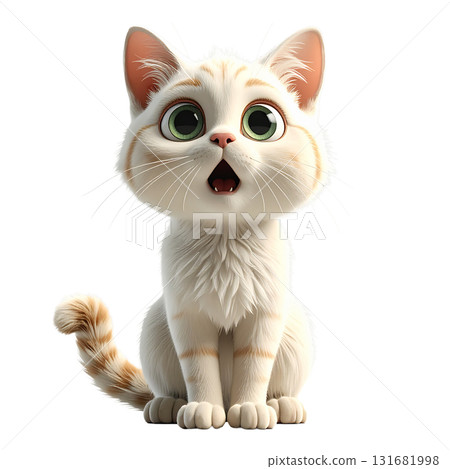 3D animated character surprised cream-colored cat clip art illustration png 131681998