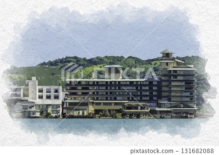 水彩畫風格、羽後溫泉、湯之宿彩花、Bokoro、鳥取縣湯利浜町 水彩畫風格、羽後溫泉、湯之宿彩花、Bokoro、鳥取縣湯利浜町 131682088